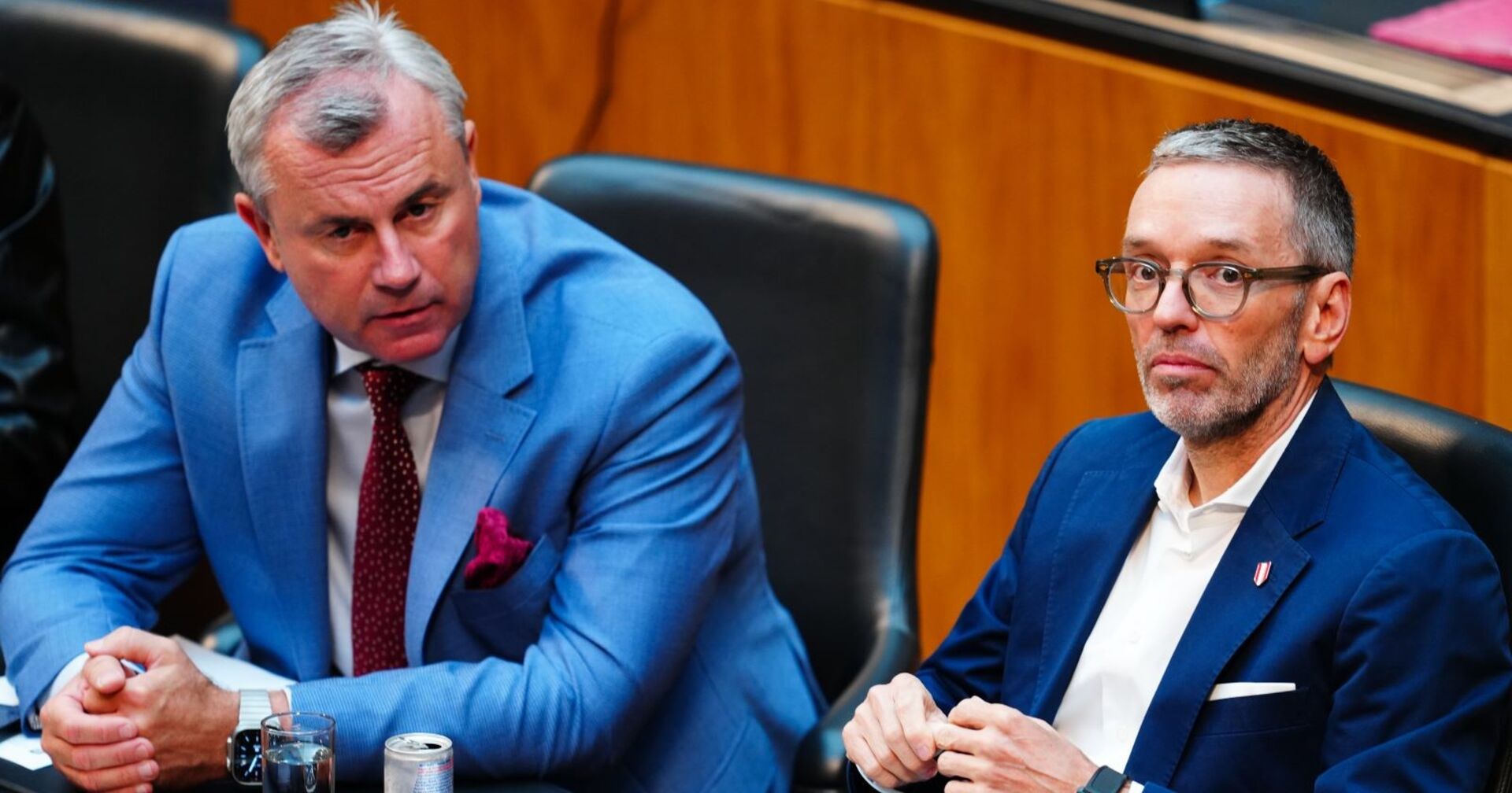 Der Dritte Nationalratspräsident Norbert Hofer und FPÖ-Chef Herbert Kickl im Parlament
