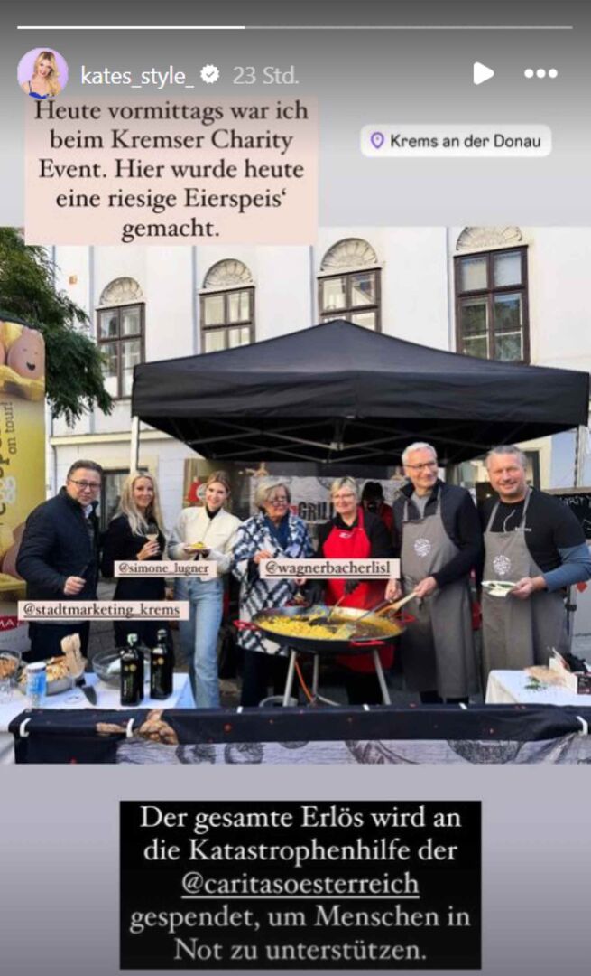 Screenshot von Instagram: Simone mit anderen Stars beim Charity-Event in Krems.