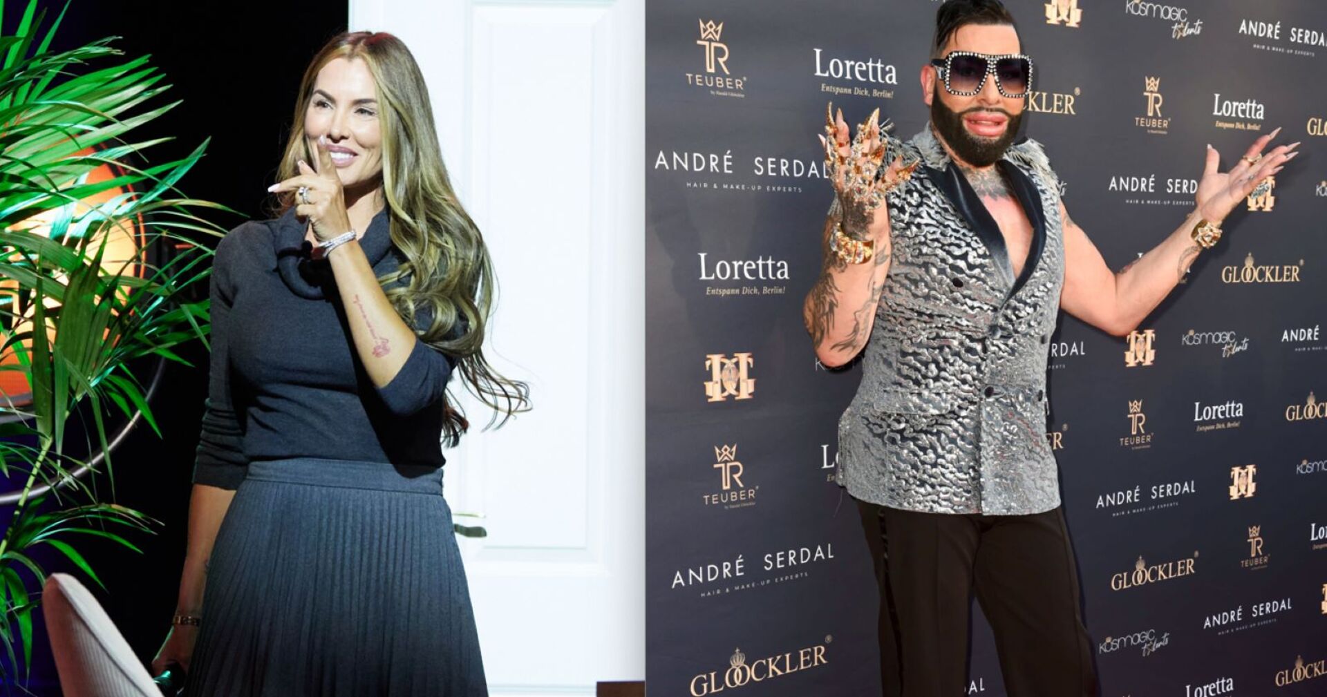 Jeweils ein Bild von Anna-Maria Ferchichi und Harald Glööckler.