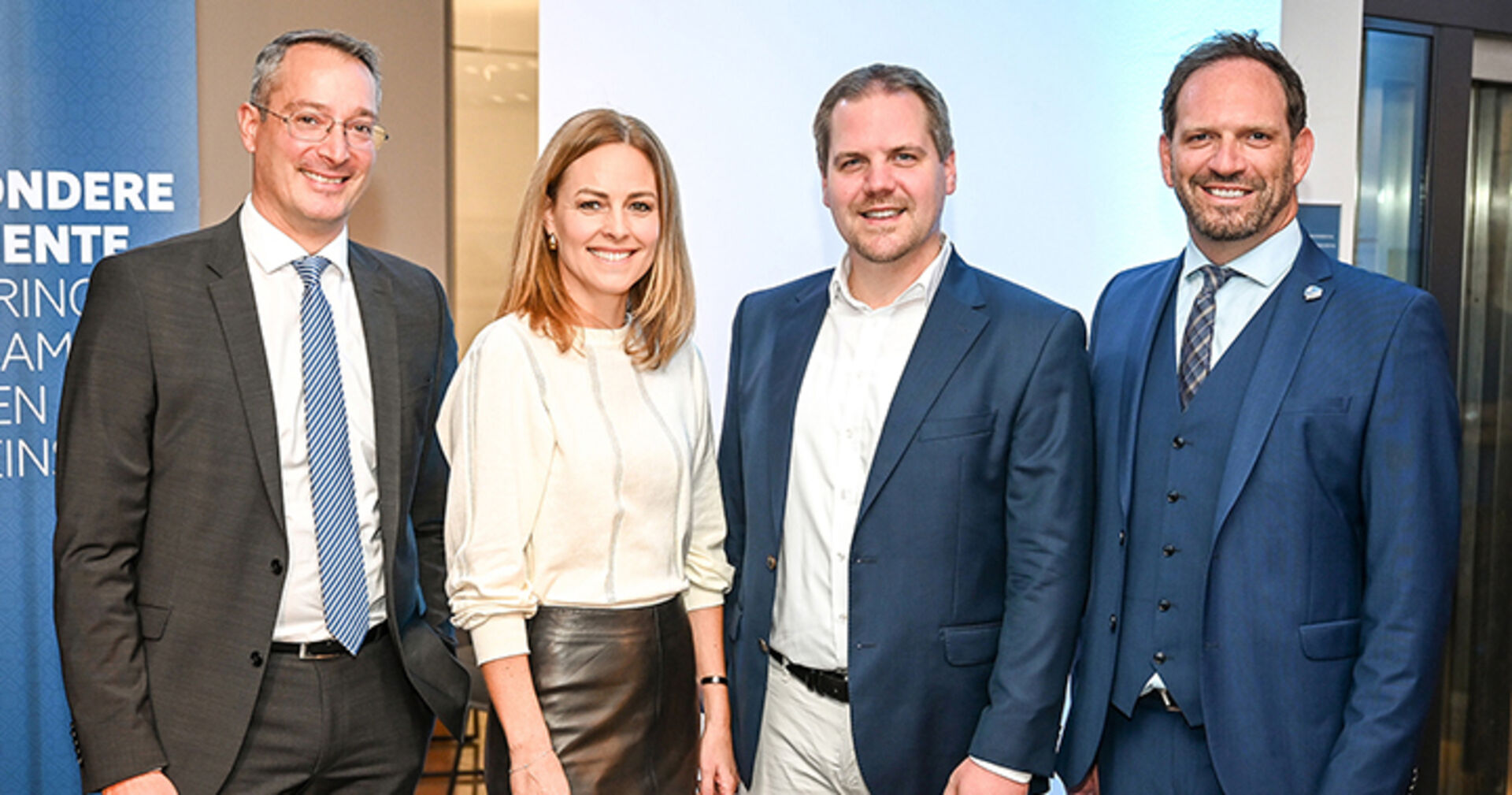 Filialdirektor Graham Fitz (Hypo Lustenau), Moderatorin Kerstin Polzer, Hypo Vorarlberg Vorstand Philipp Hämmerle, Filialleiter Stefan Ritter (Hypo Lustenau) (v. li.)