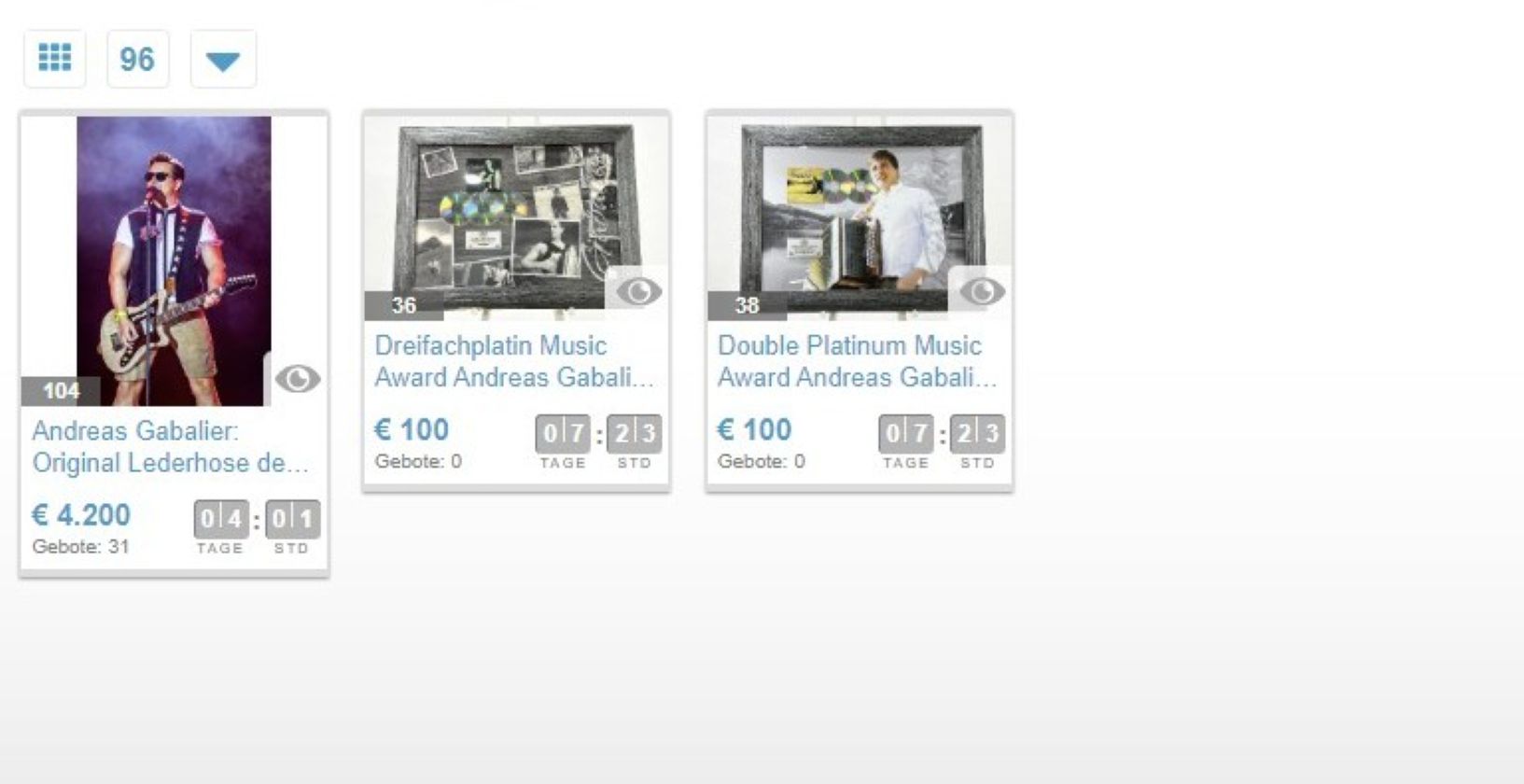 Screenshot Auktion Andreas Gabalier