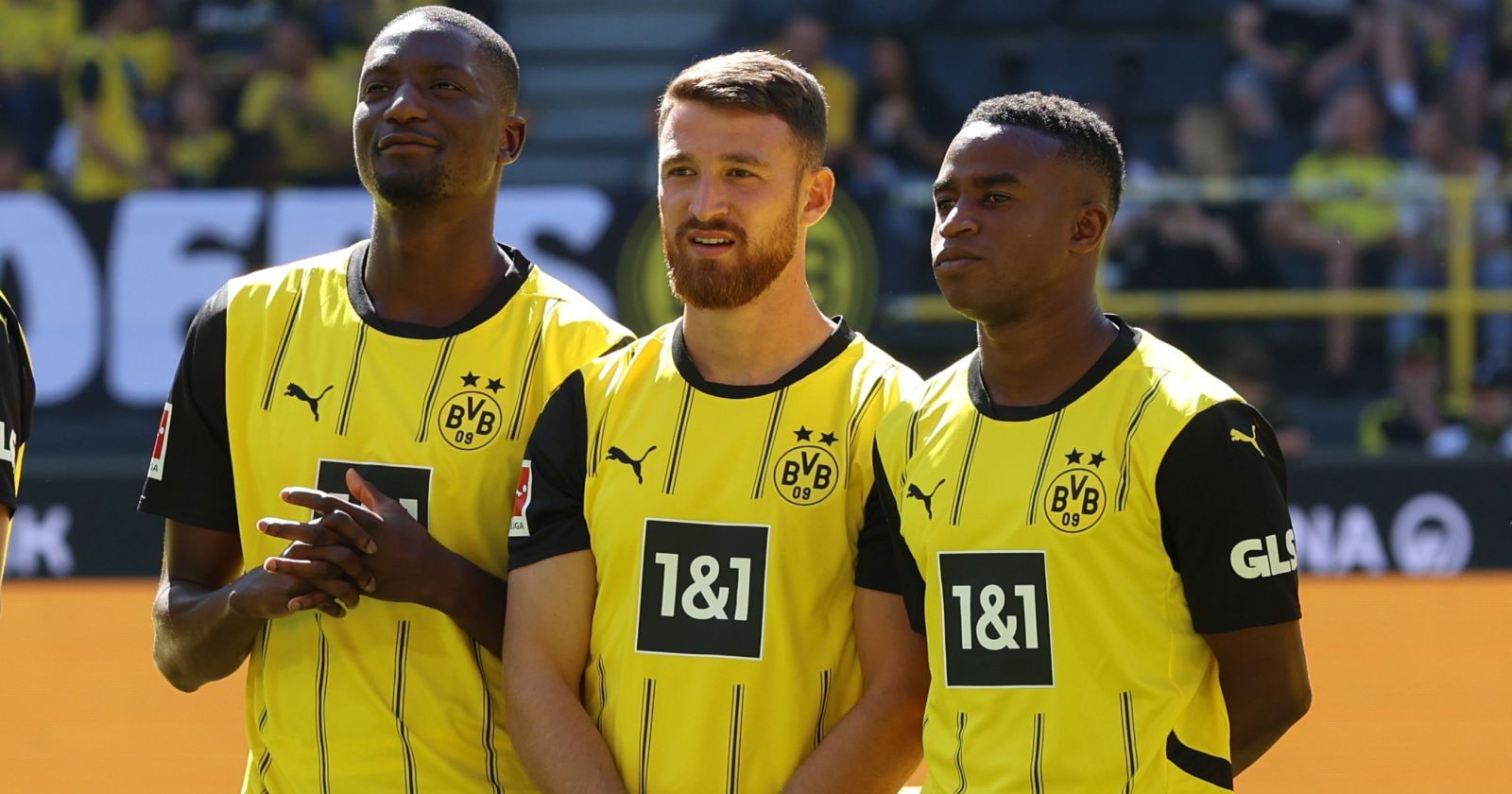 im Bild Serhou Guirassy (Borussia Dortmund,#19), Salih Özcan (Borussia Dortmund,#6), Youssoufa Moukoko (Borussia Dortmund,#18)