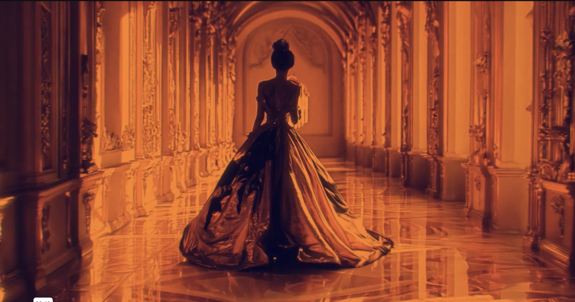 Frau in einem historischen Kleid, von hinten aufgenommen