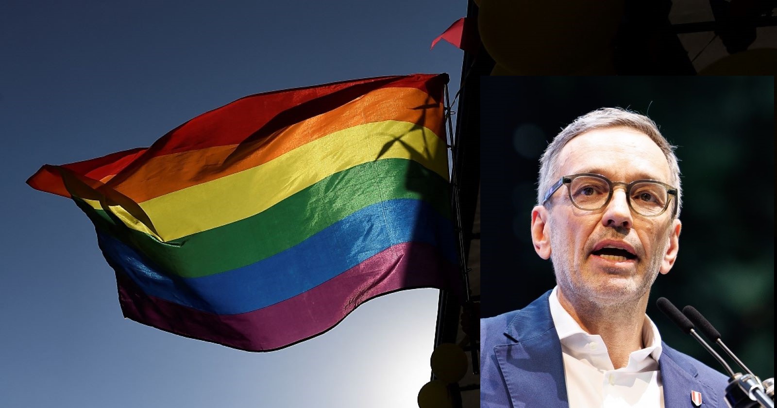 Regenbogenfahne und Kickl: Die LGBT+Community macht sich Sorgen.