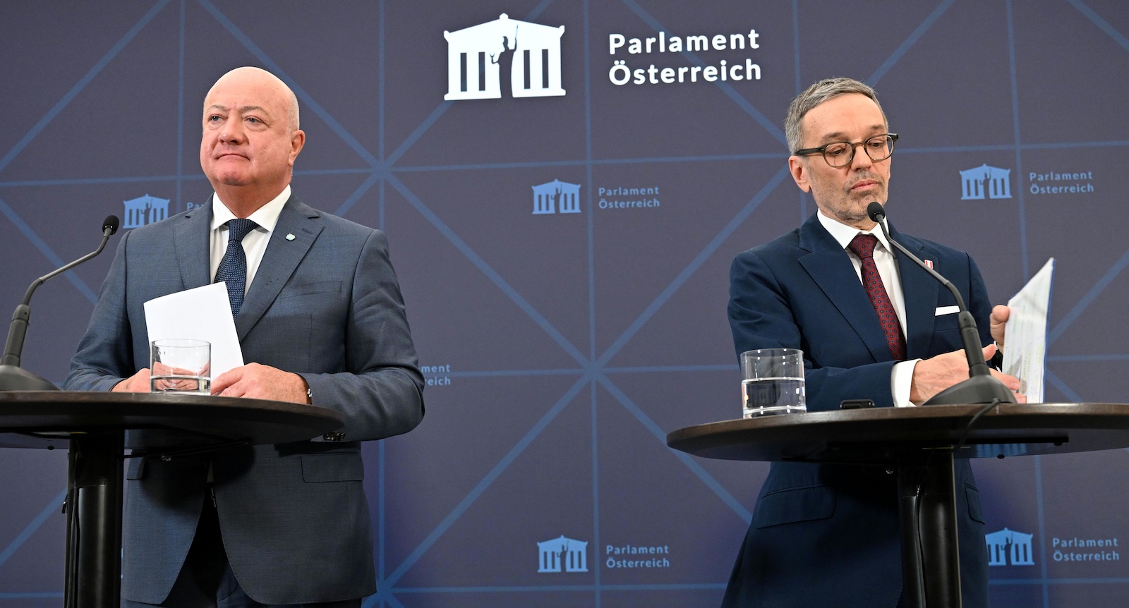 ÖVP-Chef Christian Stocker und FPÖ-Chef Herbert Kickl haben heute eine Einigung beim Budget verkuendet.