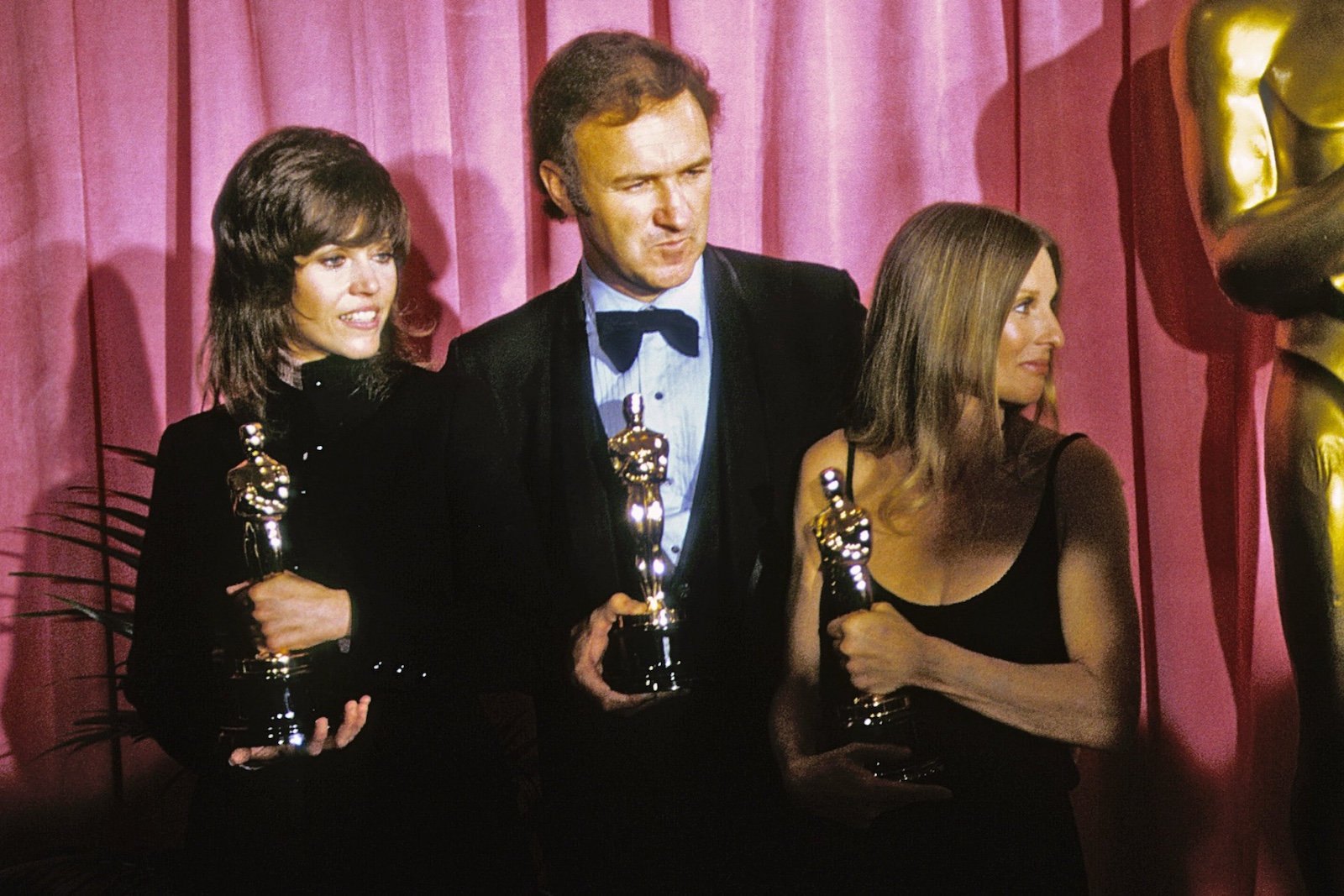 Gene Hackman, Jane Fonda und Cloris Leachman mit Oscars 1972..