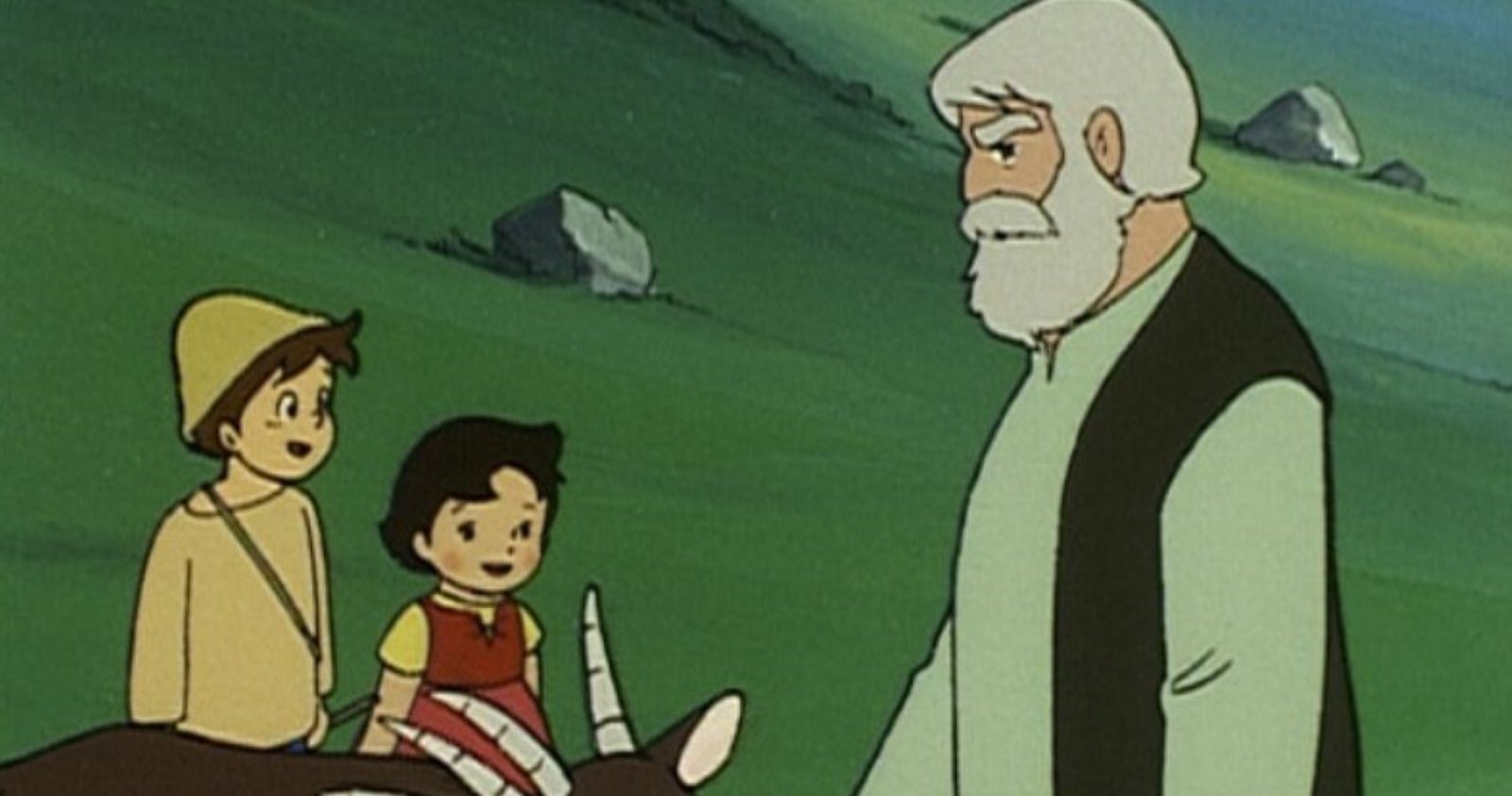 Heidi mit Peter und ihrem Großvater