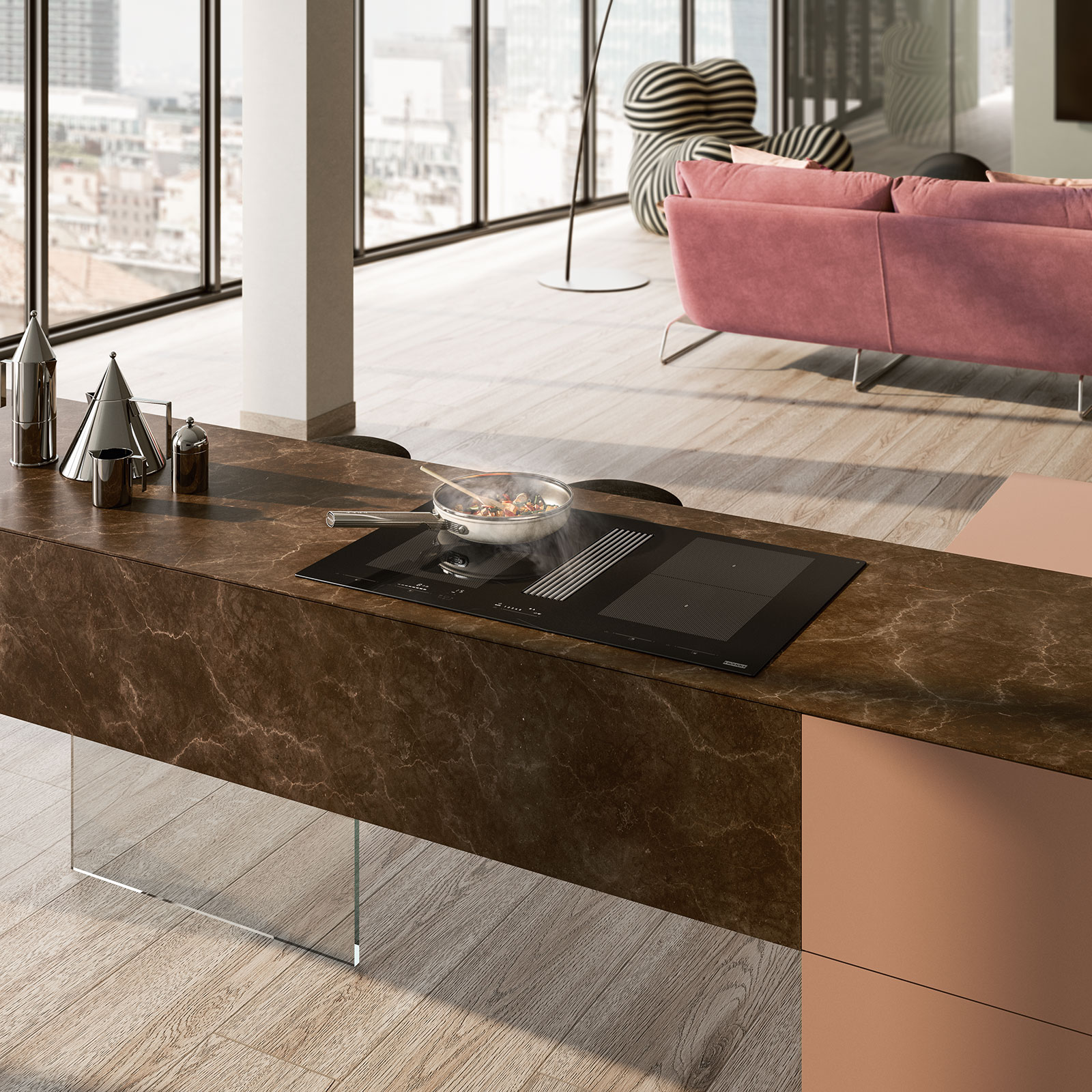 Kücheninsel aus dunklem Naturstein | Credit: XXXLutz