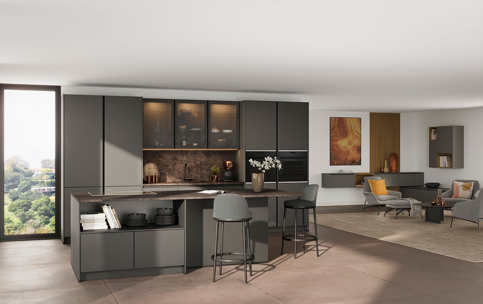 Moderne Küche in dunklen Farben | Credit: XXXLutz