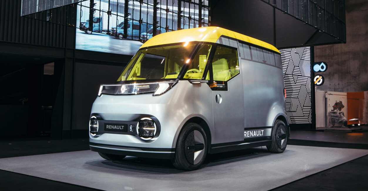 Von einem der kleinsten Nutzfahrzeuge, wie dem neuen, rein elektrischen Renault Estafette Concept, ...