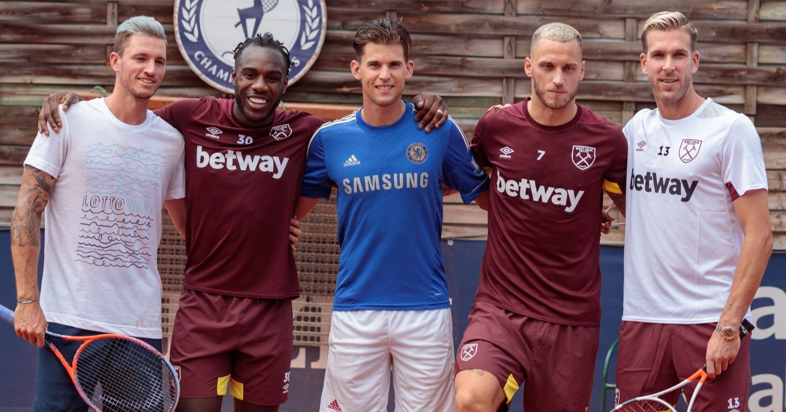 Dennis Novak, Michail Antonio, Dominic Thiem, Marko Arnautovic, und Adrian in Kitzbühel