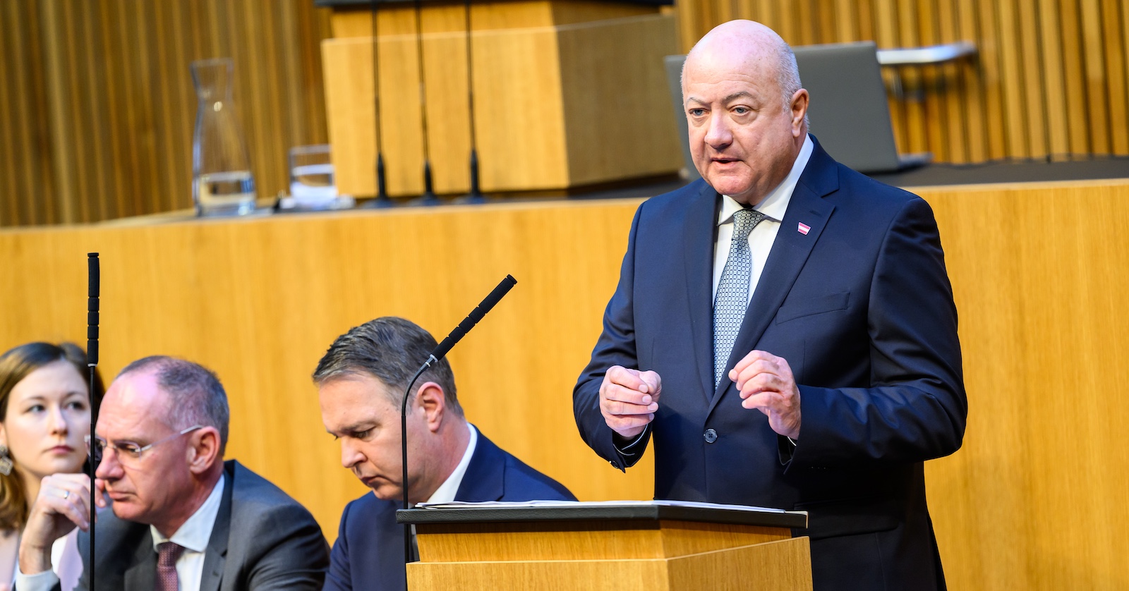 Bundeskanzler Christian Stocker (ÖVP) am Freitag, 7. März 2025, anl. einer Sondersitzung des Nationalrats mit Regierungserklärung im Parlament in Wien.