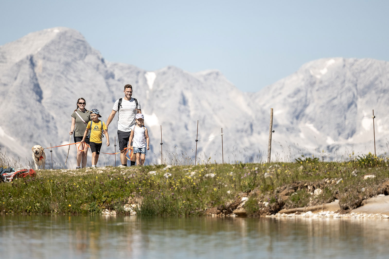 Familie mit Hund beim gemeinsamen Wandern | Credit: ALPRIMA Aparthotel Hinterstoder/Daniel Hinterramskogler