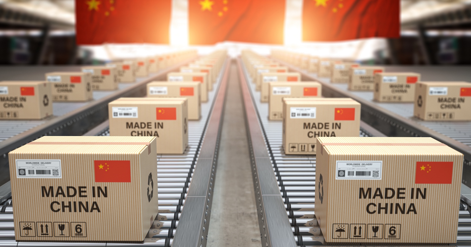 Bild von Paketband mit Kartons mit Aufschrift China