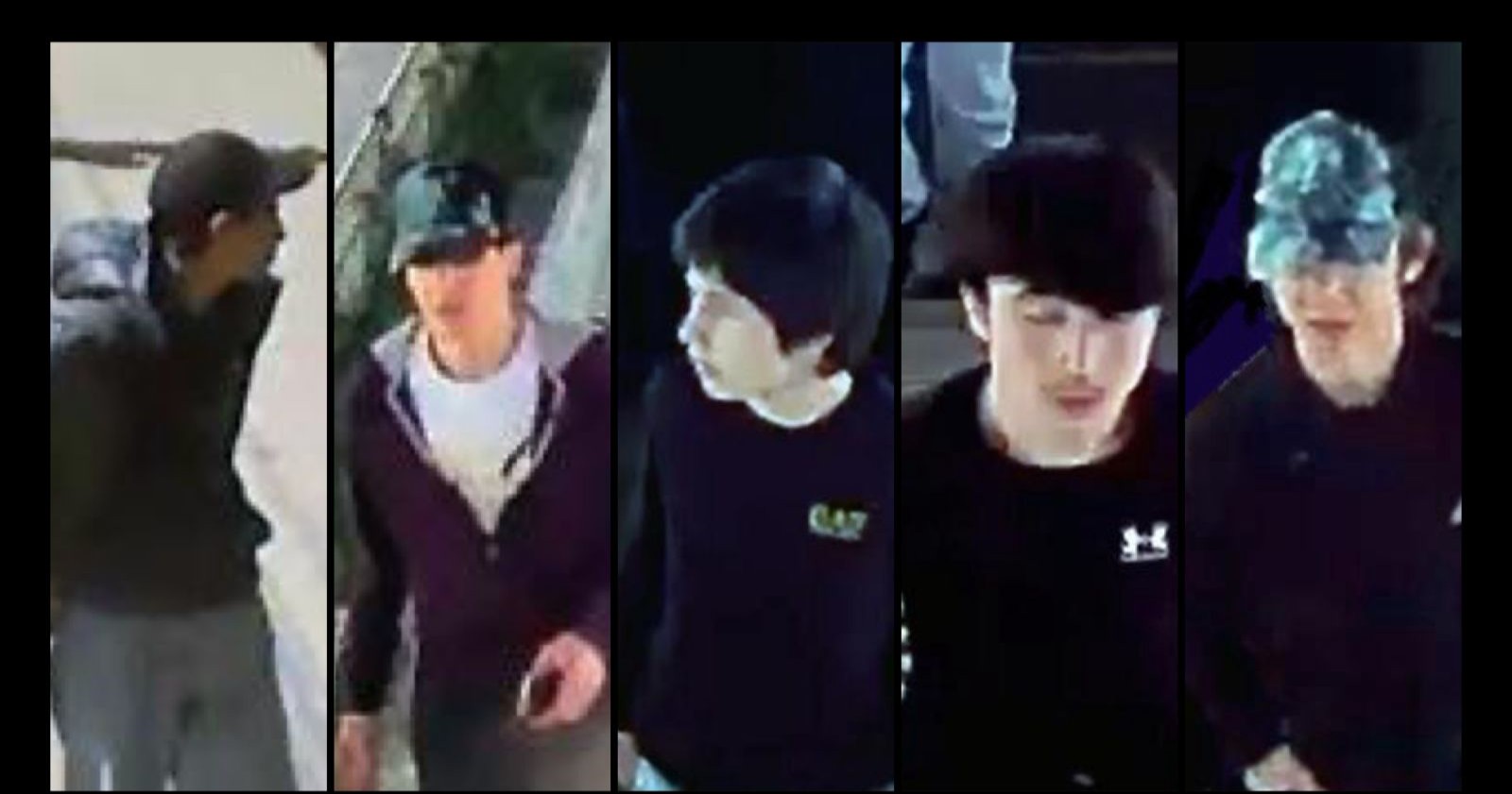 Fünf Jugendliche auf Aufnahmen von Sicherheitskameras