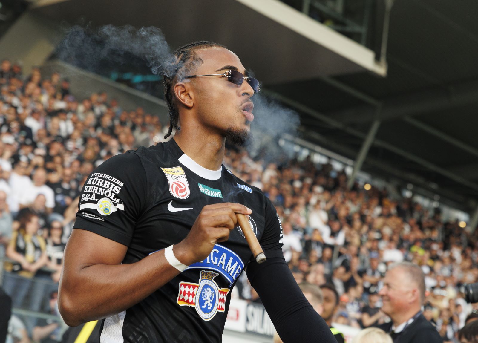 Emanuel Aiwu (Sturm Graz) nach der Admiral Bundesliga- Begegnung / Meistergruppe / 10. Runde zwischen SK Puntigamer Sturm Graz und RZ Pellets WAC am Samstag, 24. Mai 2025
