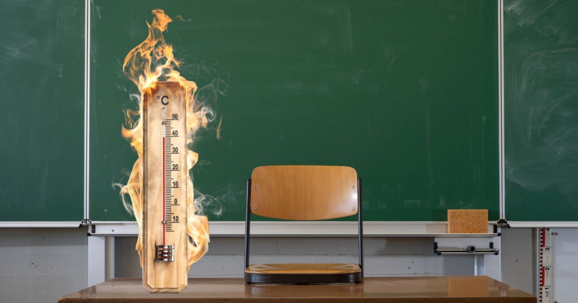 Aufnahme eines Klassenzimmers mit einem bearbeitetem Thermometer