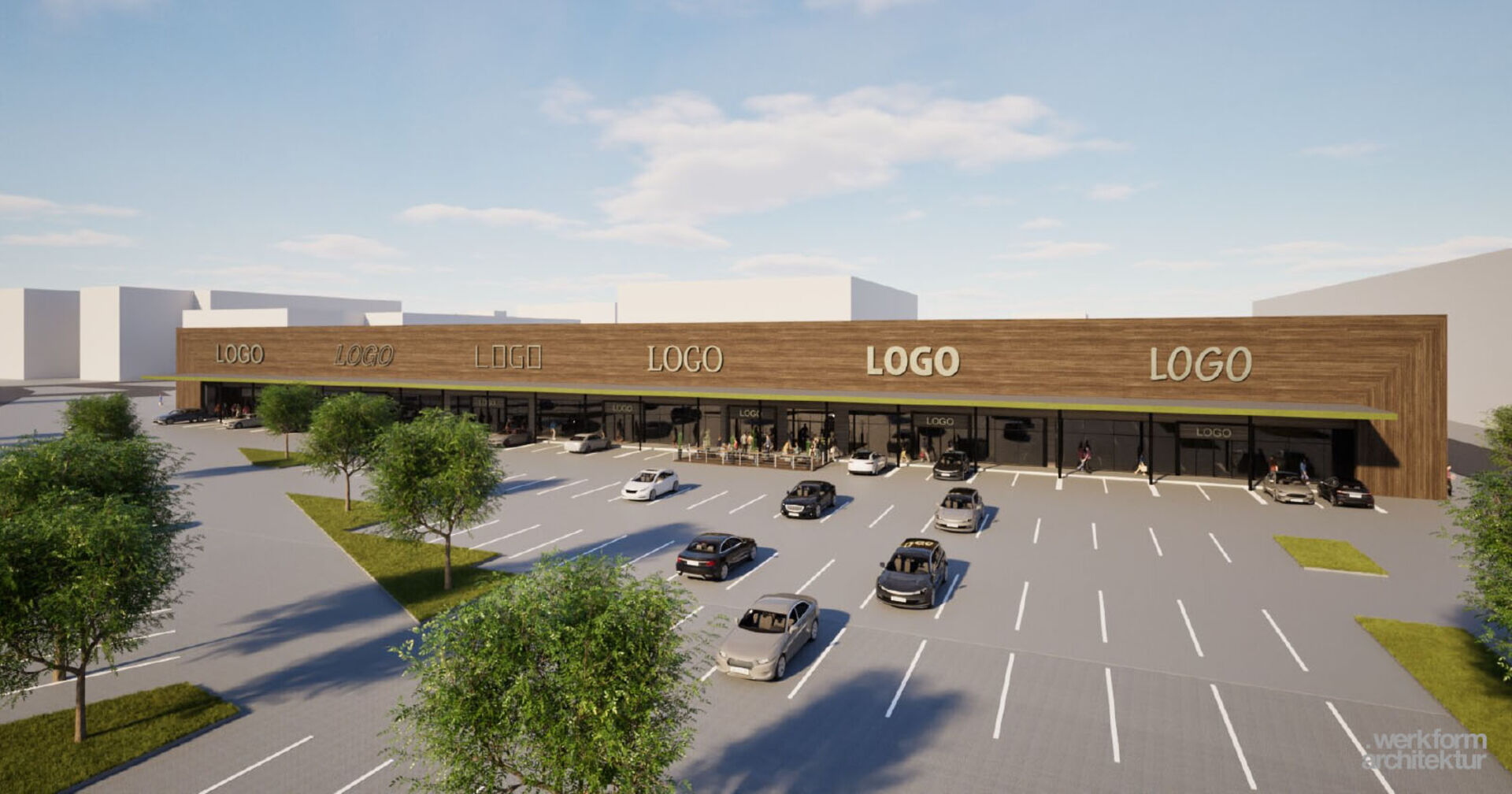 Rendering des neuen „Shopping Süd“-Fachmarktzentrum der Kovac Group
