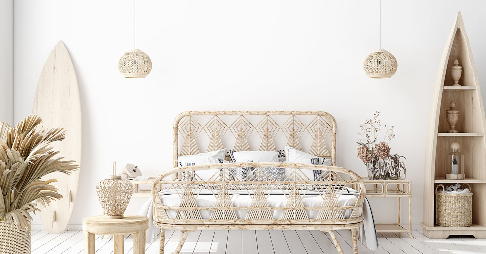 Schlafzimmer im Beach House Look | Credit: iStock.com/Artjafara