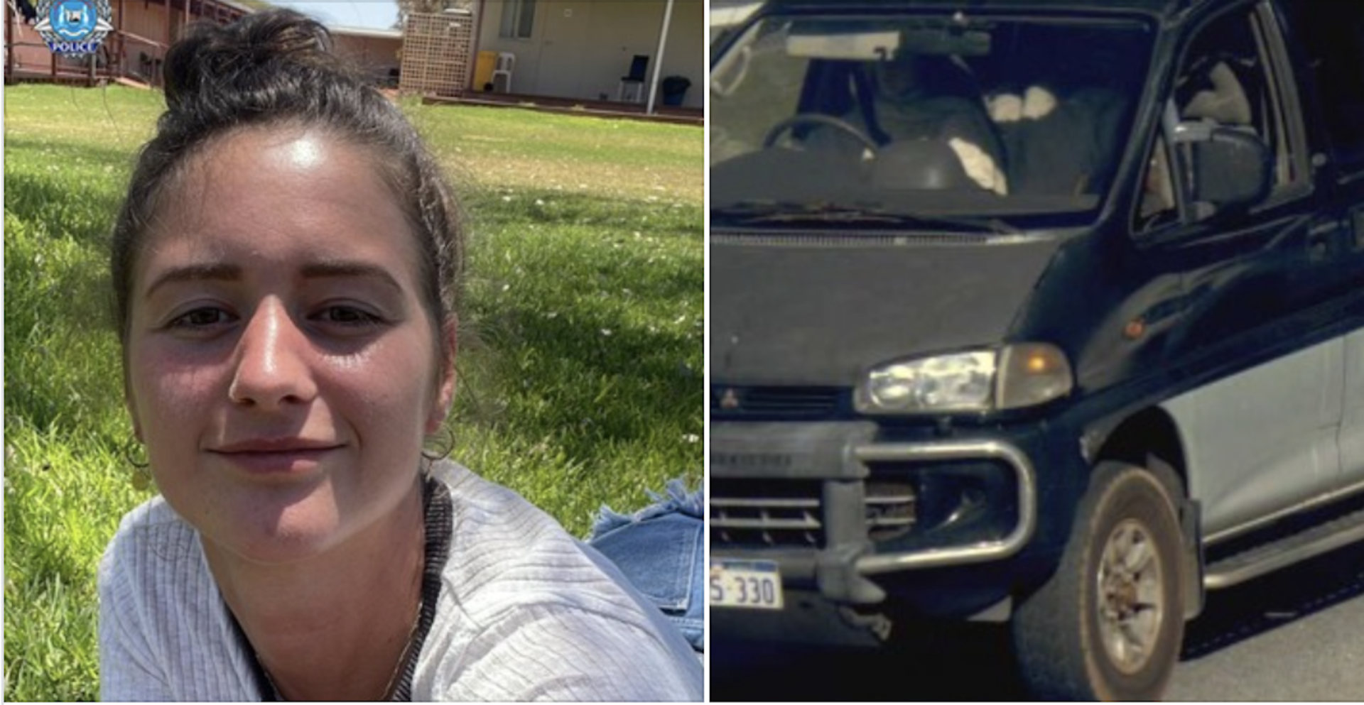 Porträtfoto einer jungen Frau mit dunklen Haaren im Dutt, die auf einer Wiese sitzt und leicht lächelt; daneben ein schwarzer Mitsubishi Delica Van auf einer Straße.