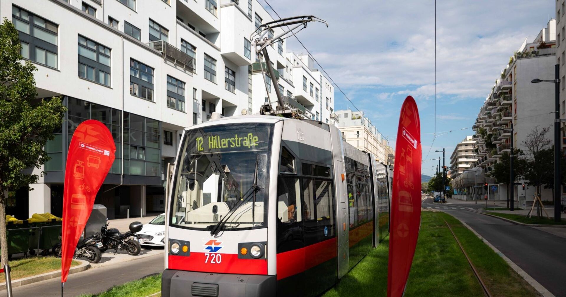Bild der neuen Straßenbahnlinie 12 auf der Neubaustrecke in Wien Leopoldstadt