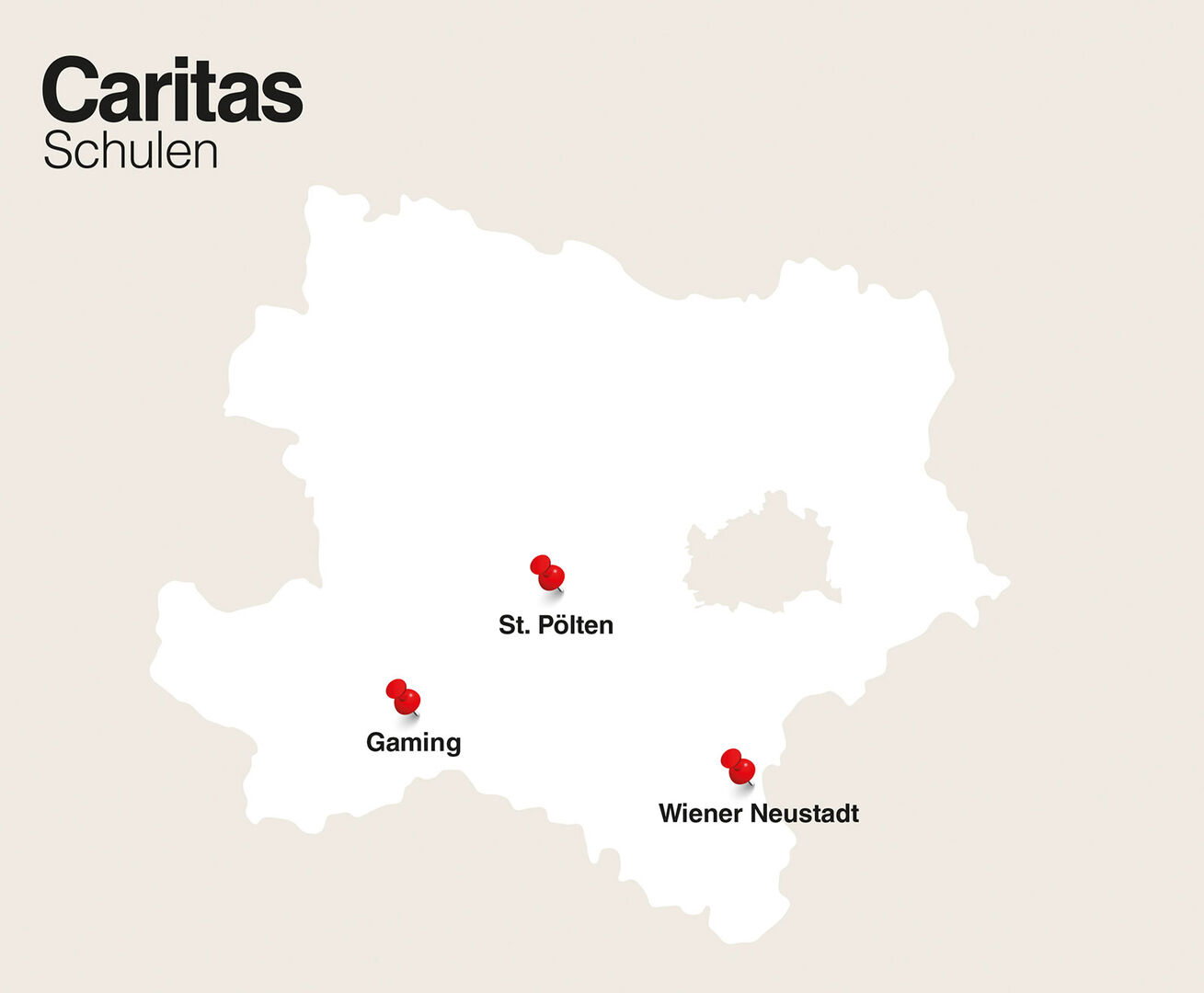 Standorte der Caritas Schulen in Niederösterreich | Credit: Caritas St. Pölten Bildungszentren