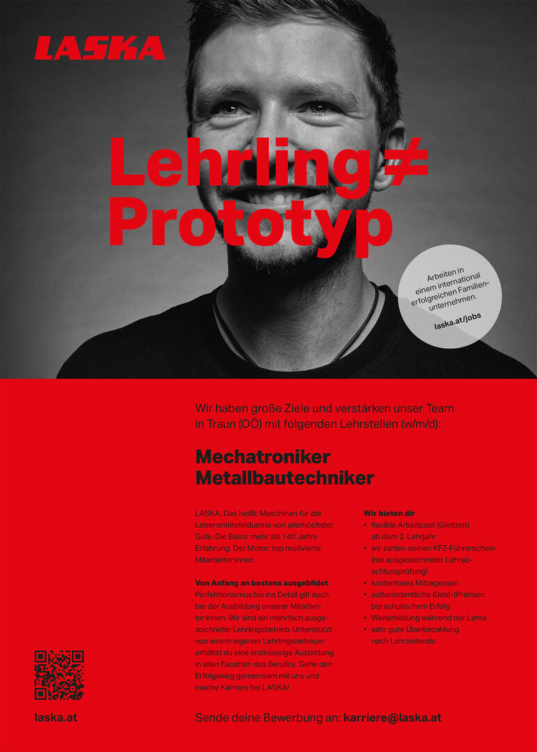 Plakat mit Schwarz-Weiß-Foto eines Mannes auf rotem Hintergrund | Credit: LASKA