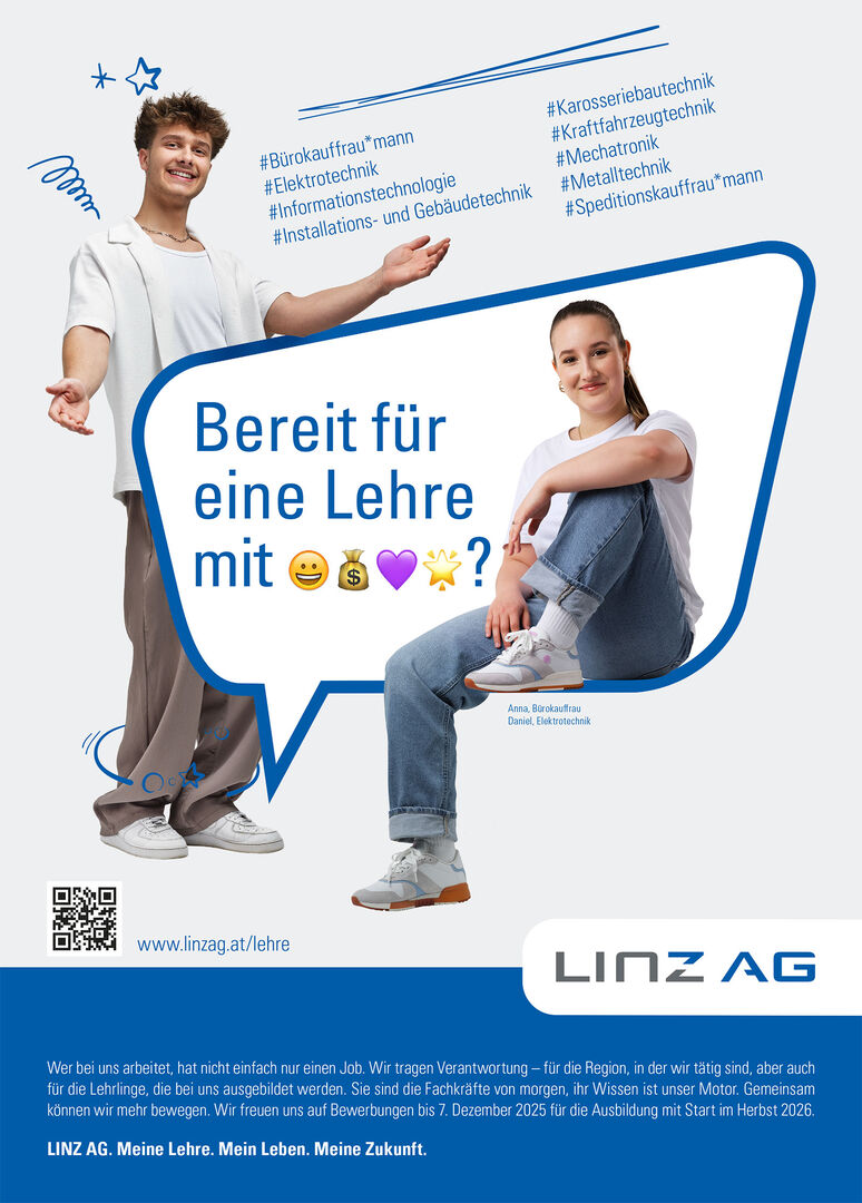 Plakat mit Aufruf, sich für eine Lehre bei der Linz AG zu bewerben | Credit: Linz AG