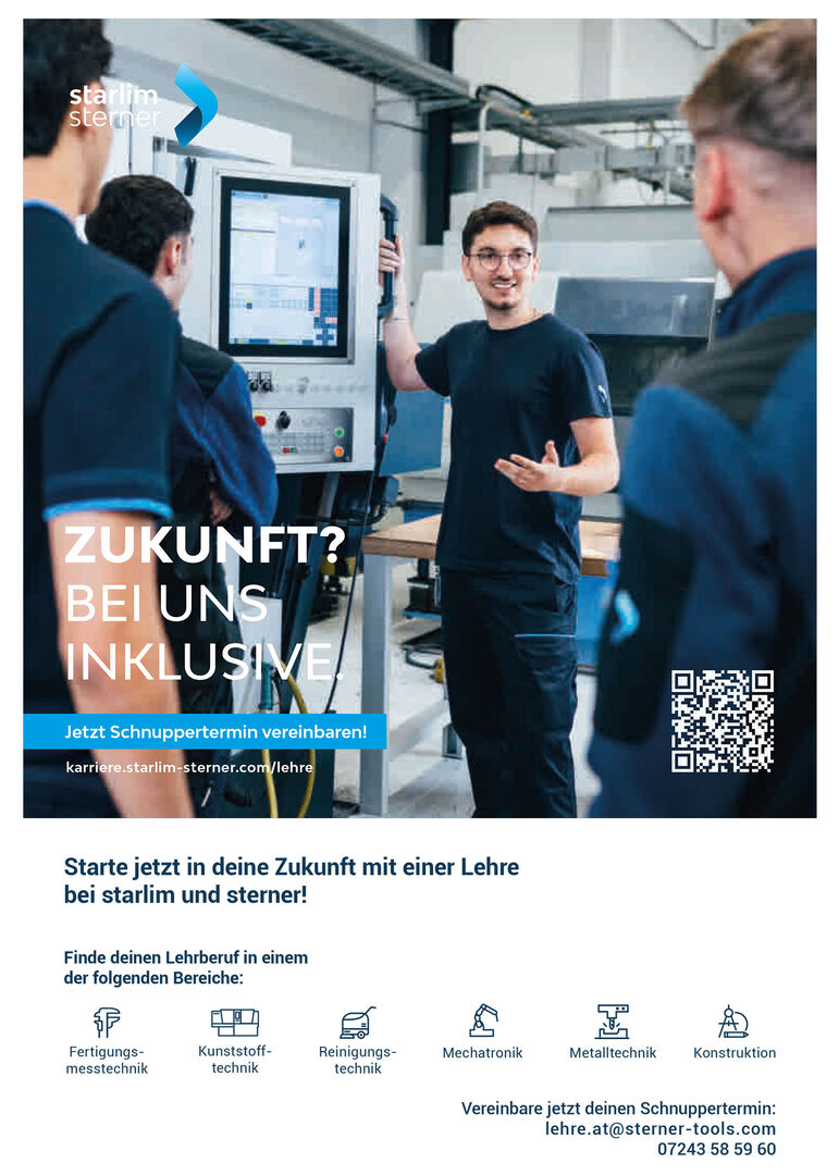 Plakat mit einer Gruppe männlicher Lehrlinge bei der Arbeit | Credit: STARLIM Spritzguss