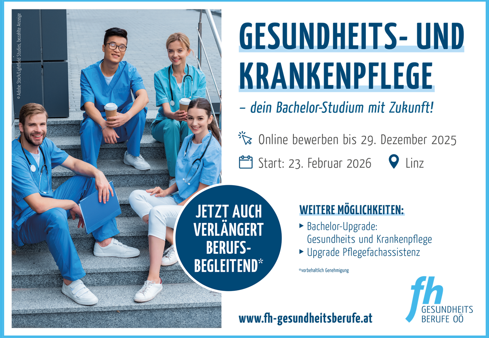 Inserat für Pflegeausbildung | Credit: FH Gesundheitsberufe OÖ