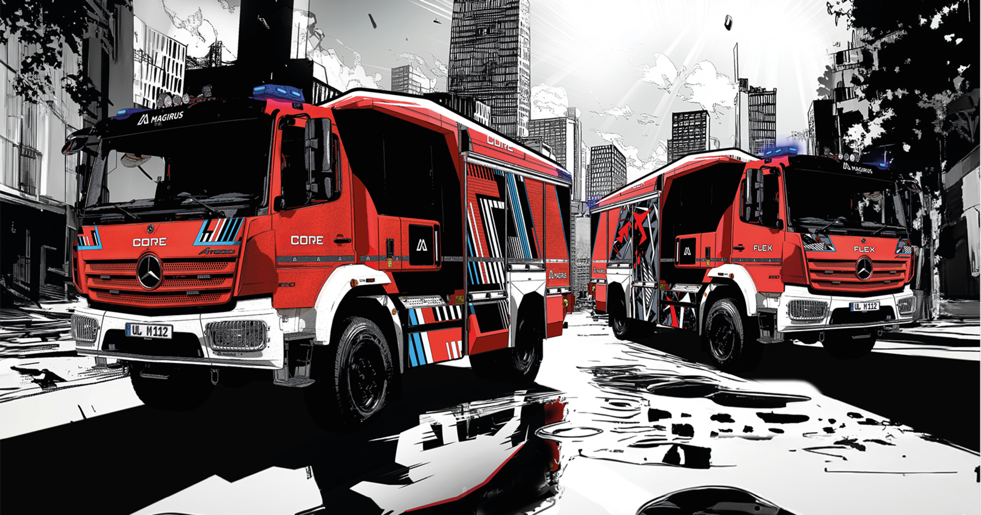 Zwei Feuerwehrautos | Credit: Magirus Lohr