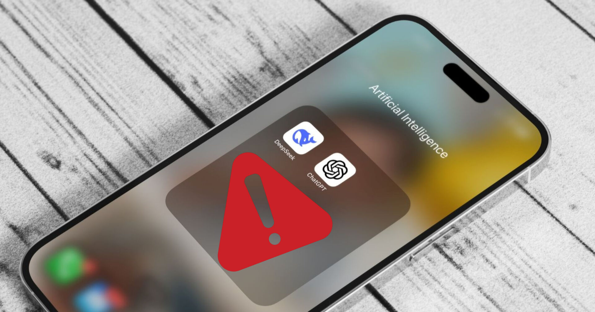 Aufnahme eines iPhones in einem App-Ordner, in dem die zwei Ki-Apps Deep Seek und ChatGPT liegen