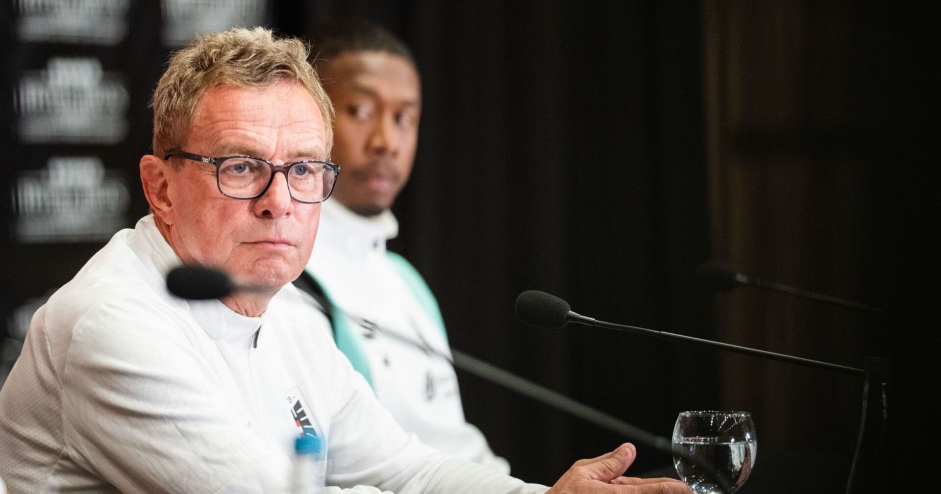 Teamchef Ralf Rangnick und David Alaba am Montag, 08. September 2025, während einer PK des ÖFB in Sarajevo vor dem WM-Qualifikationsspiel gegen Bosnien