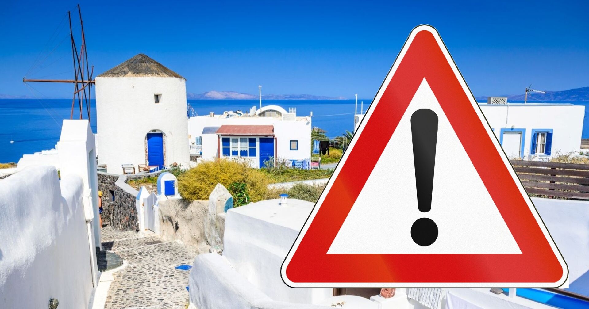 Kollage mit Warnsymbol vor griechischem Küstenort: Das West-Nil-Virus sorgt in Griechenland für mehrere Todesfälle.