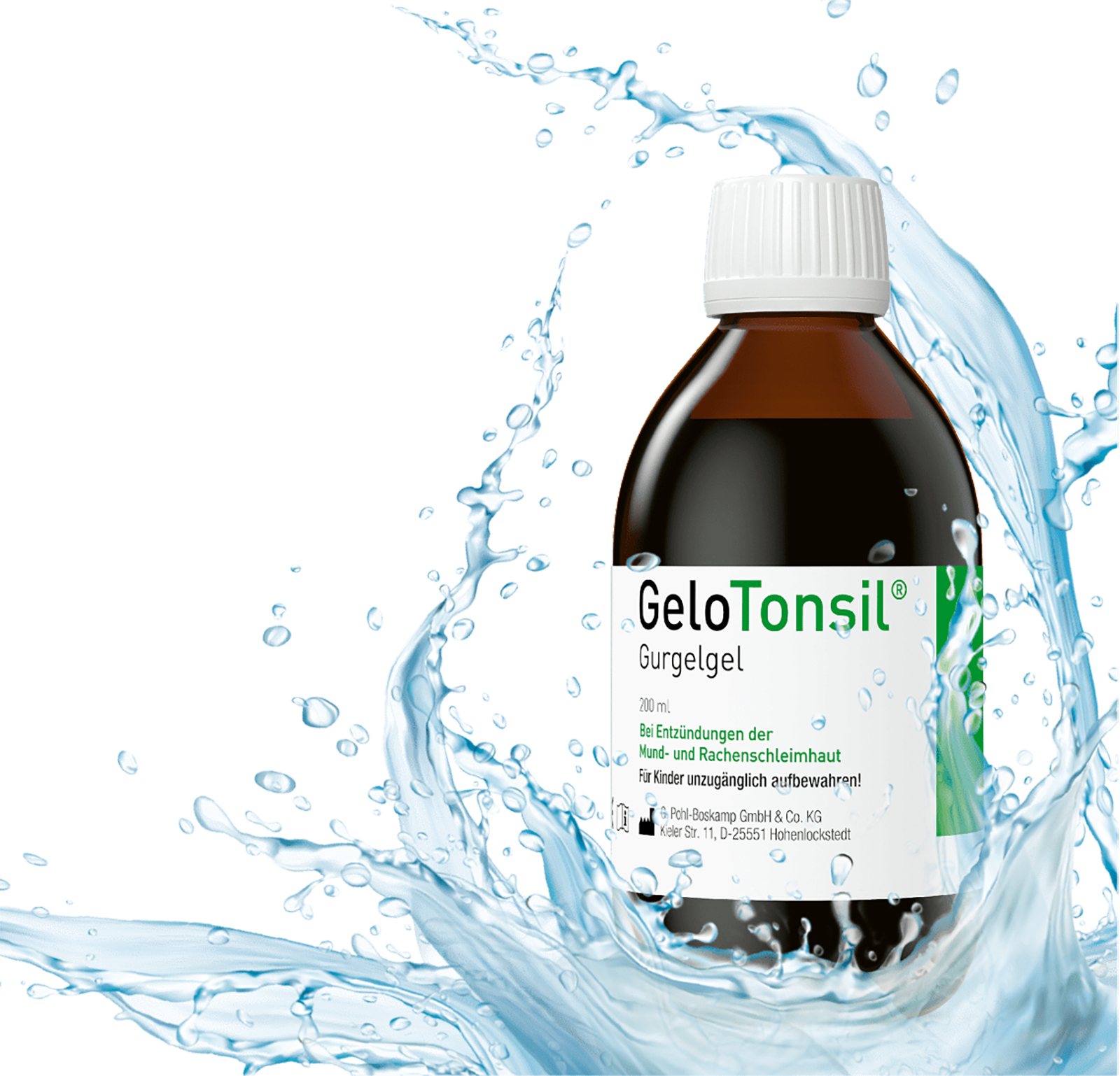 Flasche Gurgelgel gegen Halsschmerzen | Credit: GeloTonsil®