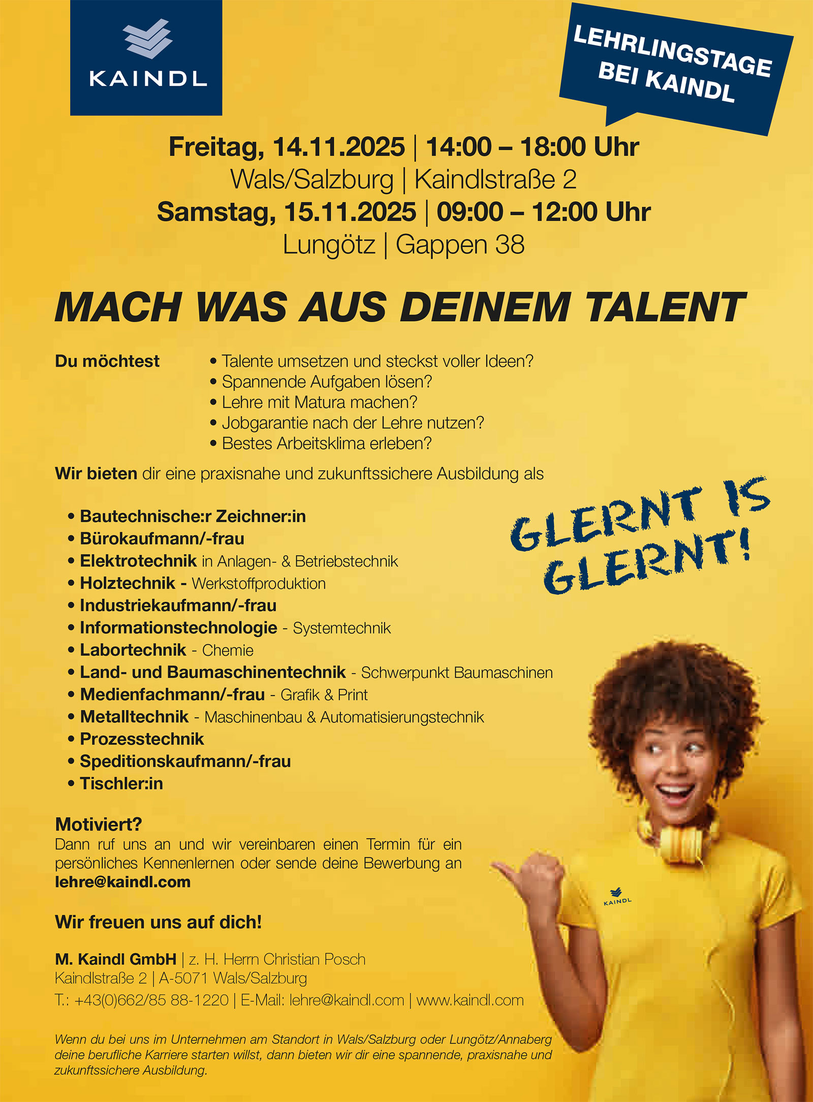 Plakat mit dem Aufruf, sich als Lehrling zu bewerben | Credit: Kaindl