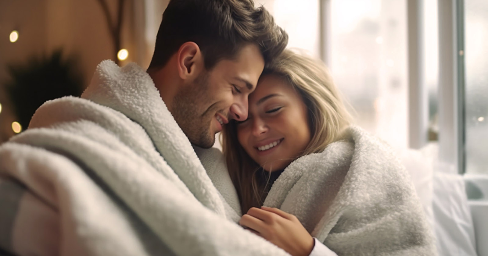 Paar sitzt eingekuschelt in Decken | Credit: stock.adobe.com/wetzkaz