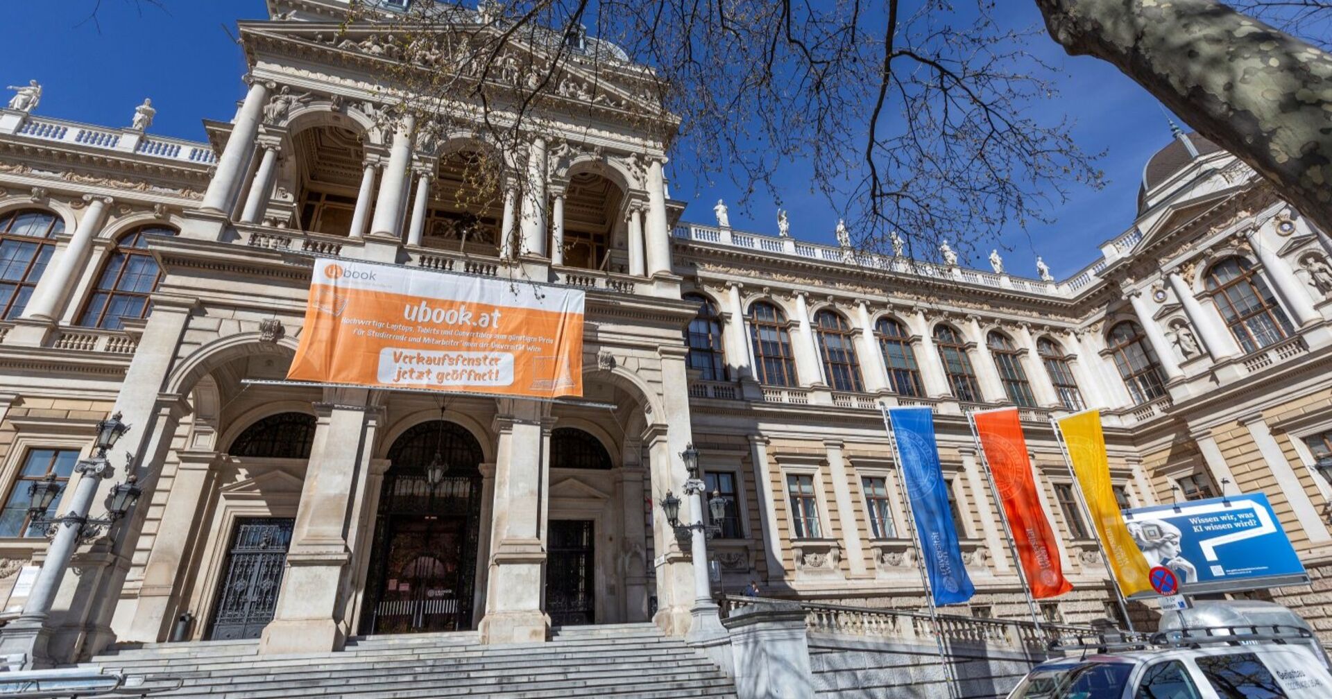 Hauptgebäude der Universität Wien, vor dem eine unangemeldete Gaza-Demonstration stattfand, die von der Polizei aufgelöst werden musste.