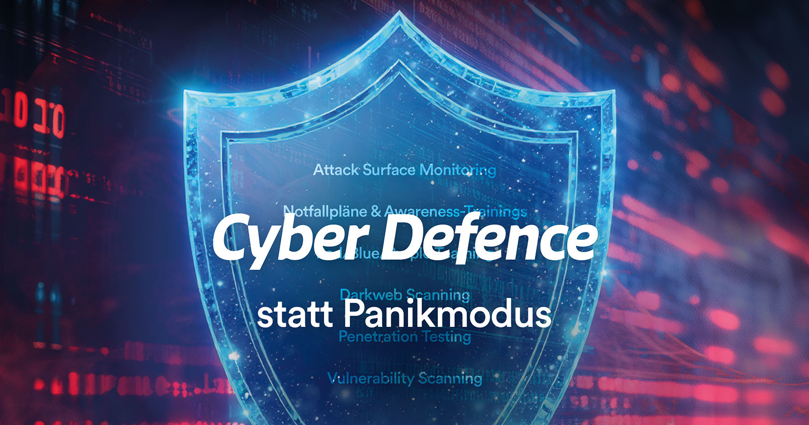 Schutzwappen mit der Aufschrift &quot;Cyber Defence statt Panikmodus&quot; | Credit: ITandTEL