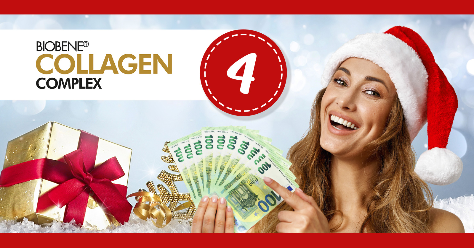 Frau mit Santa Claus Mütze und Geldscheinen in der Hand | Credit: