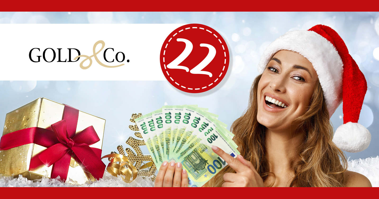 Frau mit Santa Claus-Mütze mit Gutscheinen in der Hand | Credit: Weekend Magazin