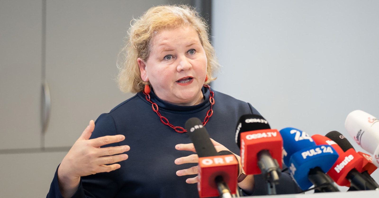Gesundheitsministerin Korinna Schumann (SPÖ) im Rahmen einer Pressekonferenz