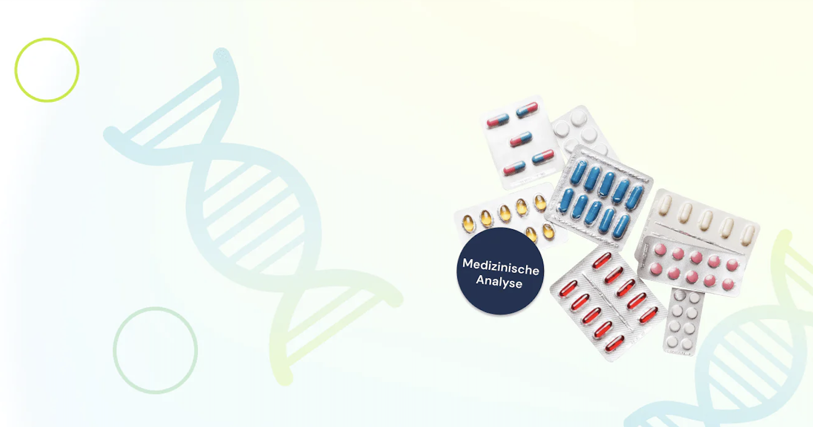 Grafik mit DNA Helix und Medikamenten