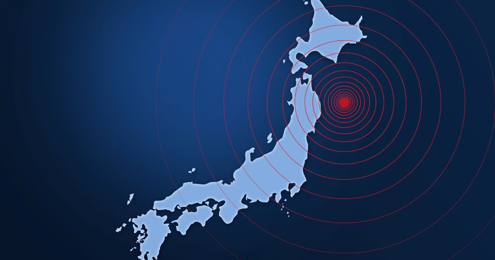 Karte von Japan mit einem symbolisch rot markiertem Epizentrum des Erdbebens