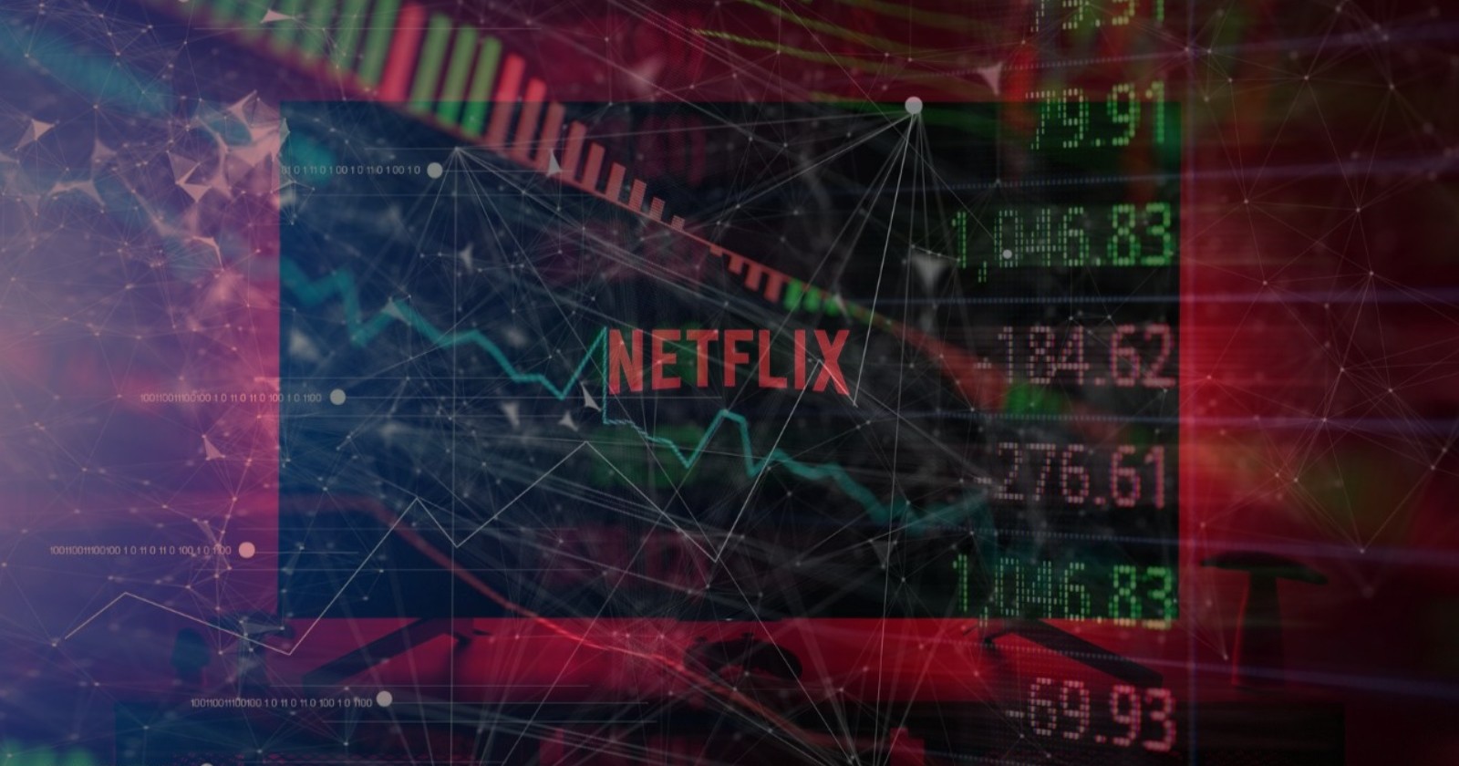 Netflix-Aktie nach 10-zu-1-Aktiensplit mit fallendem Kursdiagramm und Börsendaten – Analyse zu Kurs, Marktkapitalisierung und Anlegerchancen.