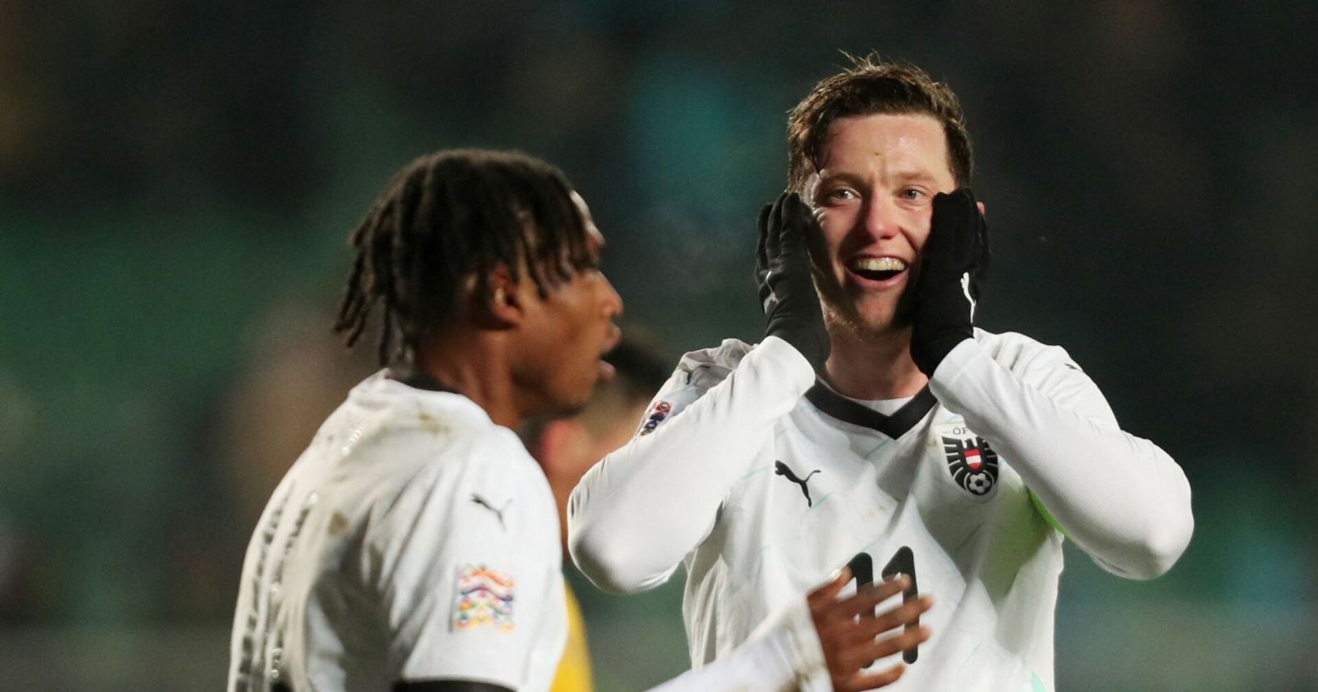 Michael Gregoritsch und Chukwubuike &quot;Junior&quot; Adamu beim Spiel gegen Kasachstan