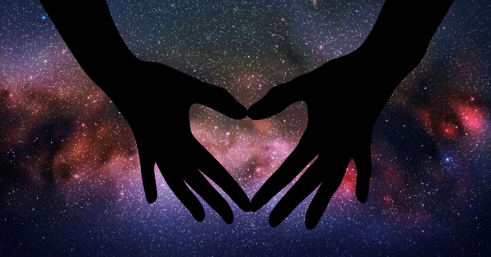 Zwei Hände formen ein Herz vor einem Sternenhimmel – Symbol für die Liebesenergie des November-Neumonds, ein Skorpionmond.