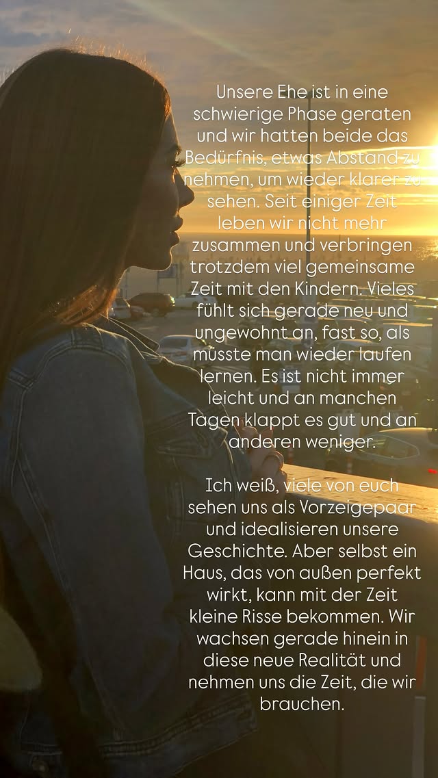 Anna-Maria Ferchichi blickt im Sonnenuntergang aufs Meer, während sie in ihrer Instagram-Story die vorübergehende Trennung von Bushido erklärt.