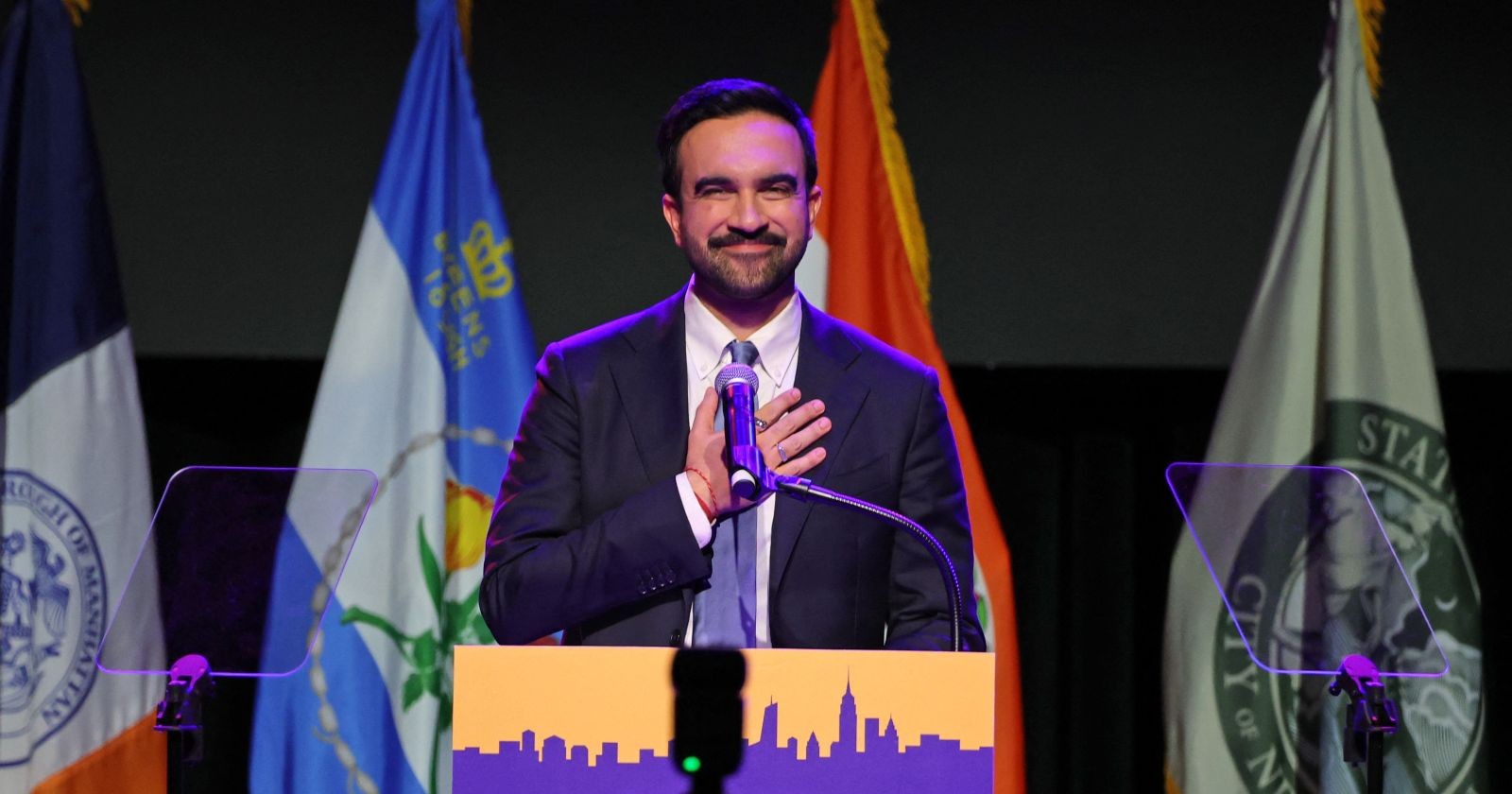 Zohran Mamdani während einer Wahlfeier im Brooklyn Paramount Theater in New York