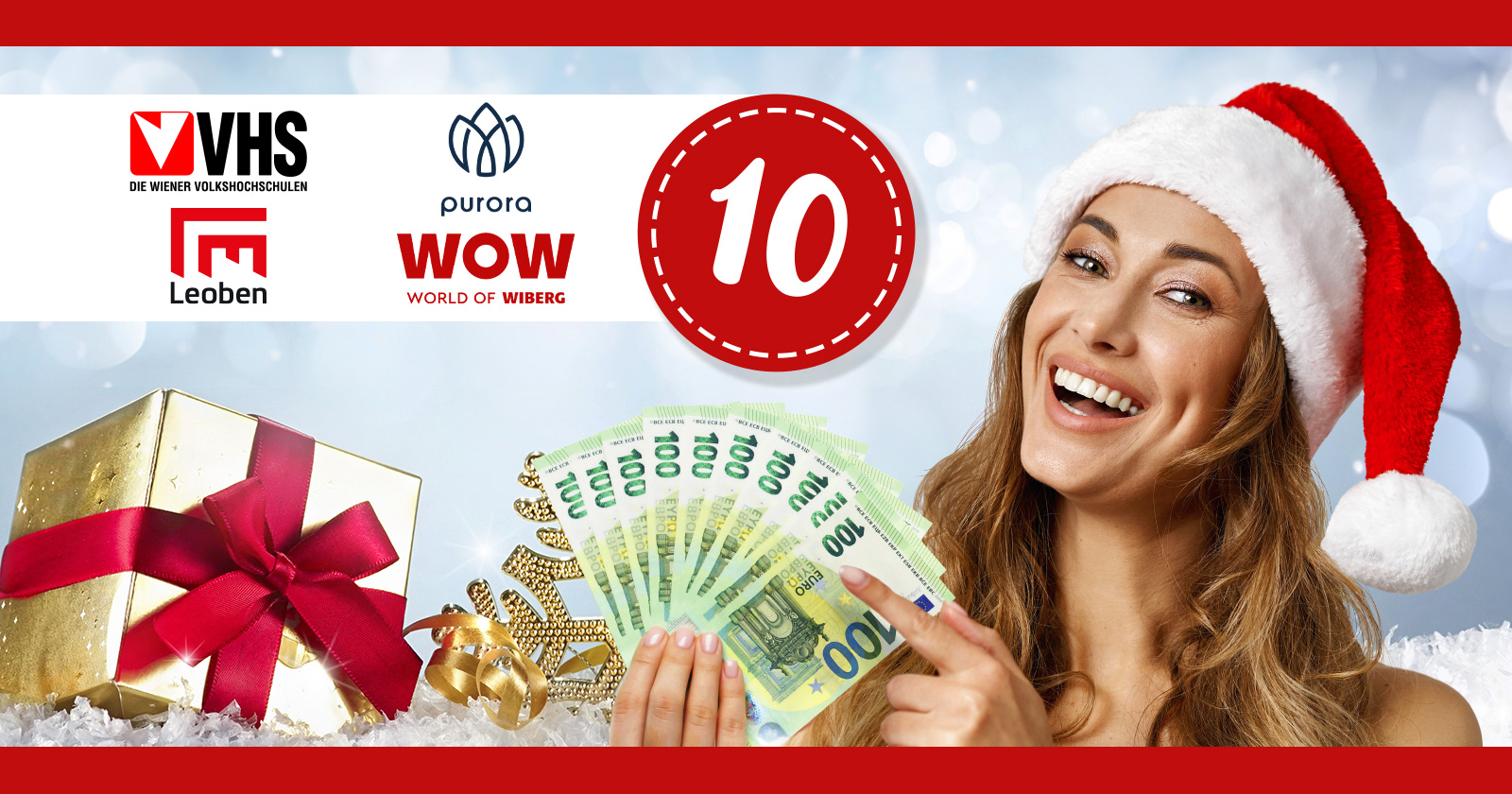 Frau mit Santa Claus Mütze und Geldscheinen in der Hand | Credit: Weekend Magazin